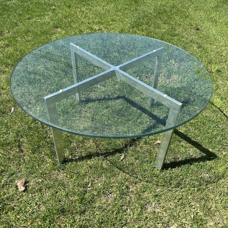 Baughman Style Mid Century Modern Polished Aluminum Glass Top Cocktail Table