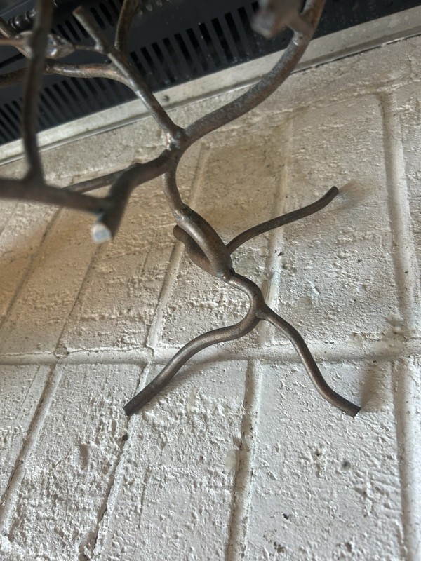 Vtg Desktop Table Glass Top Patinated Metal Base Like Tree Branch W Bird. gallery