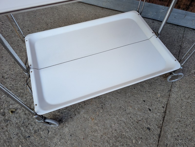 Dinett Serving Trolley Tea Cart Side Table White Chrome 70s Bremshey Space gallery