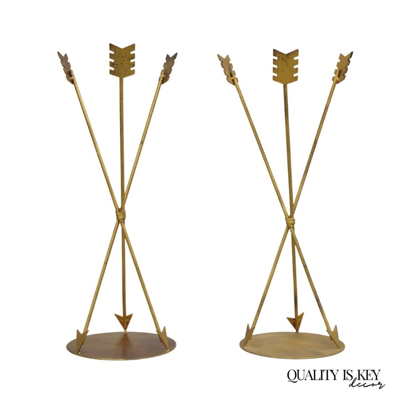Contemporary Modern Directoire Regency Style Gold Metal Arrow Side Table – Pair