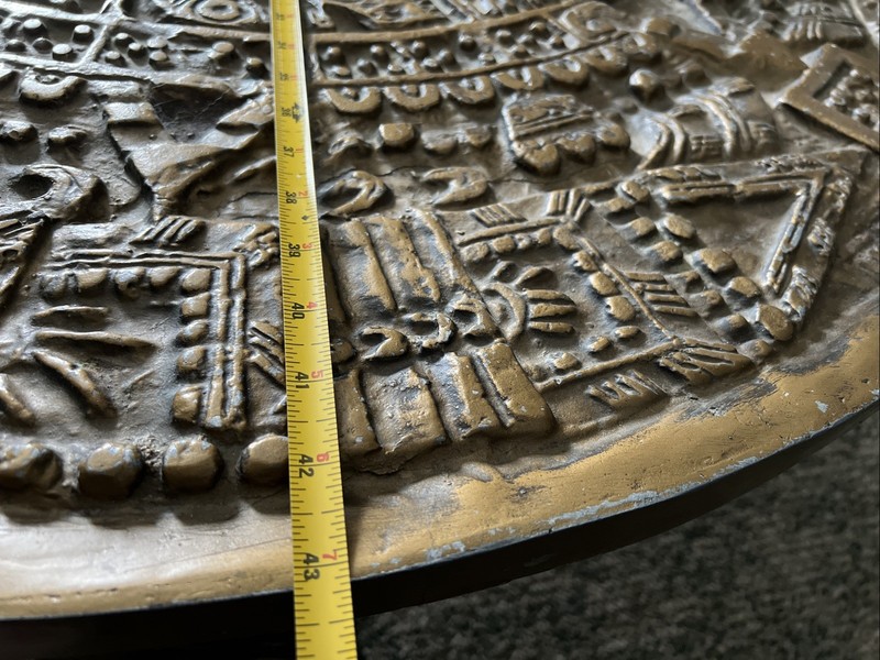 Gilt Bas- Relief Aztec Calendar Coffee Table Cast Aluminium, Mexican, 1960s. gallery