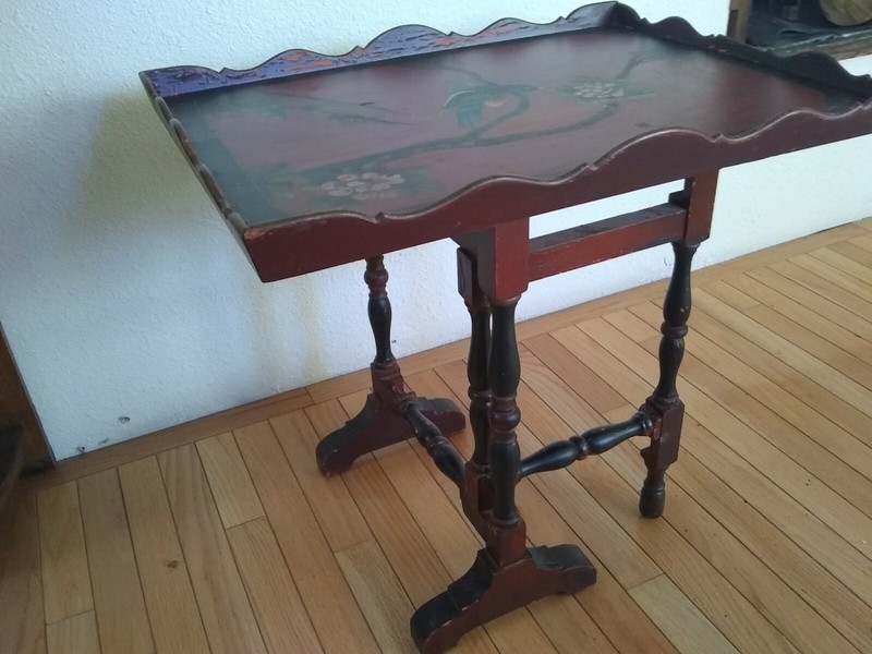 SHABBY FRENCH ANTIQUE GATE LEG HAND PAINTED SIDE TABLE BLUE BIRD gallery