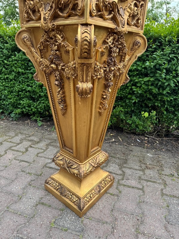 Pedestal French Louis XVI Gold Resin Marble Top Floral Display Stand 1960 Tall gallery
