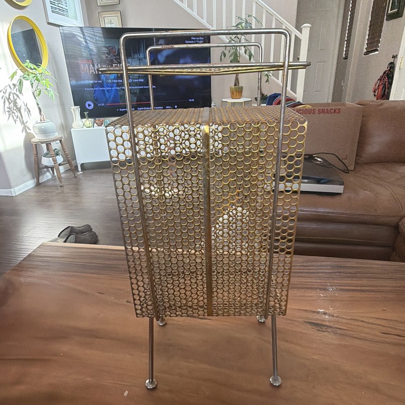 Vintage Wire Rack Mesh Metal Stand Side Table with Pen Holder 1950s Original gallery