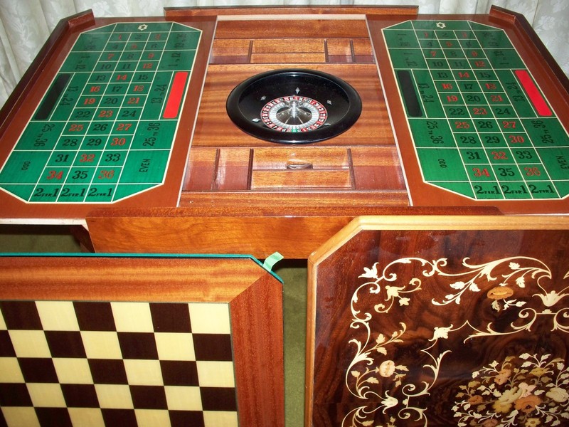 Italian Inlaid Wood Multi Game Table With Roulette, Checkers/Chess, Backgammon gallery