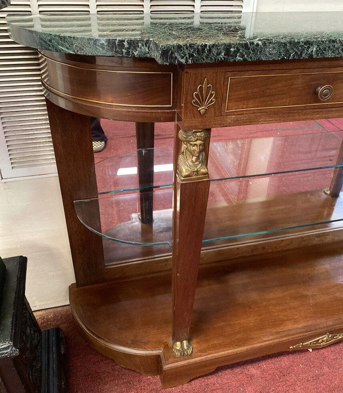 FRENCH MAHOGANY EMPIRE ENTRYWAY CONSOLE TABLE W/ MARBLE TOP gallery
