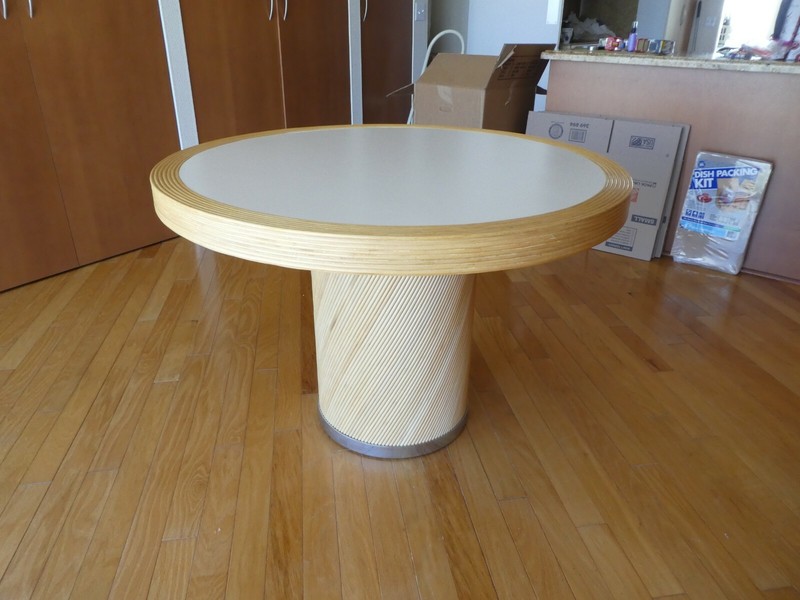 1970'S DESIGNER STACKED RATTAN DINING TABLE WITH LAMINATE TOP gallery