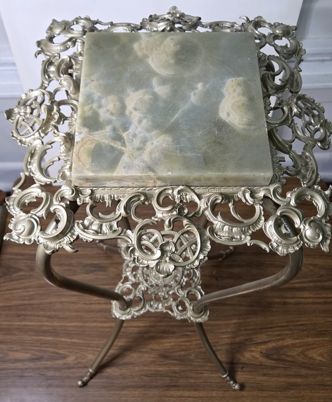 Antique Victorian Marble Top Plant Stand Tall Pedestal Ornate Filigree Baroque gallery