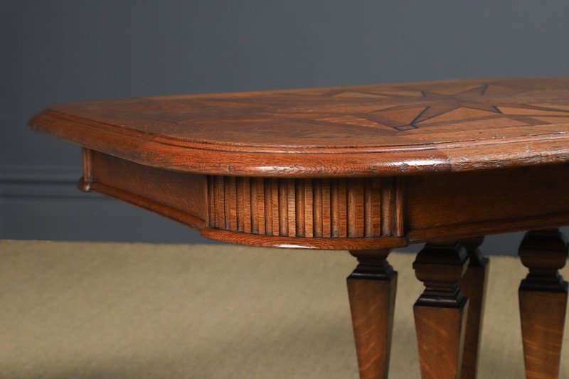 Antique Continental Victorian Oak Ebony Parquet Centre Loo Dining Table c. 1860 gallery