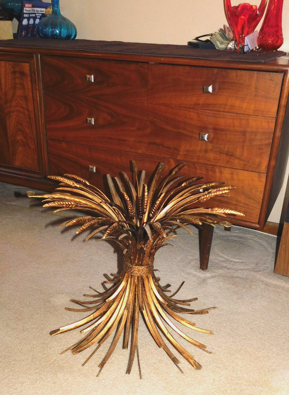 VINTAGE MCM HOLLYWOOD REGENCY SHEAF OF WHEAT GOLD METAL ACCENT TABLE BASE ONLY gallery