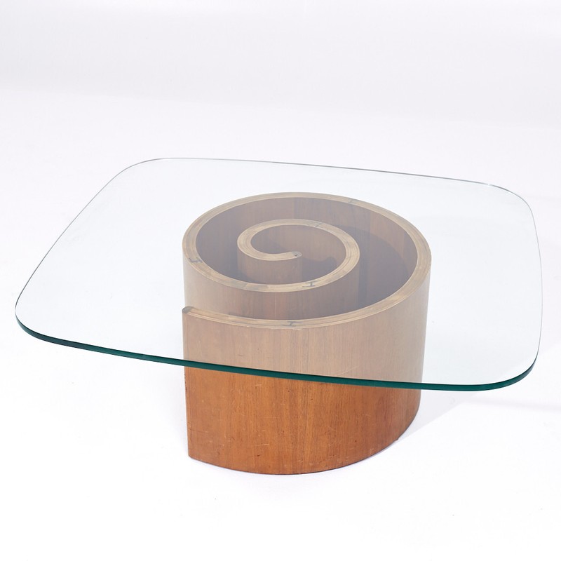 Vladimir Kagan Mid Century Walnut Snail Coffee Table gallery