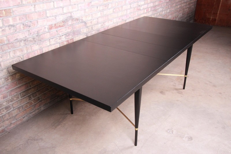 Paul McCobb Calvin Group Ebonized Mahogany and Brass Extension Dining Table gallery