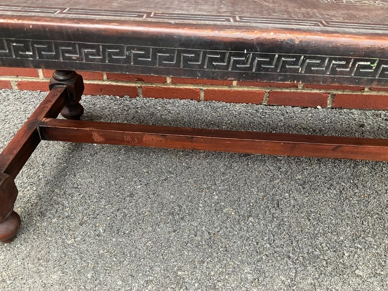 Vintage Mid Century Peruvian Hand Tooled Leather Top Coffee Table gallery