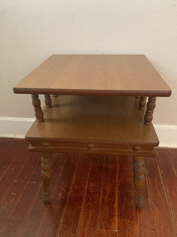 Vintage MCM Two Tier Square Side Table