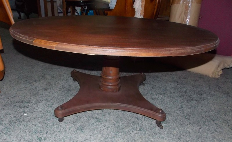 2 Panel Book Matched Mahogany Veneer Round Mid Century Coffee Table (CT-75)