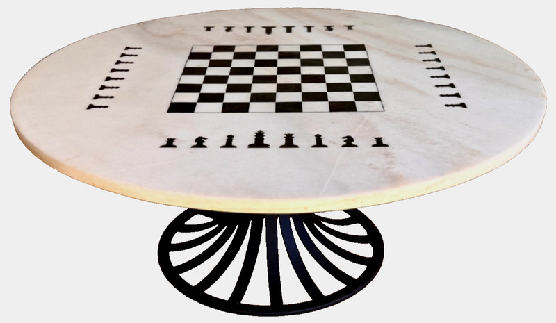 Italian Pietra Dura Inlay Marble Chess Board Tulip Coffee Game Table Vtg Mcm Old