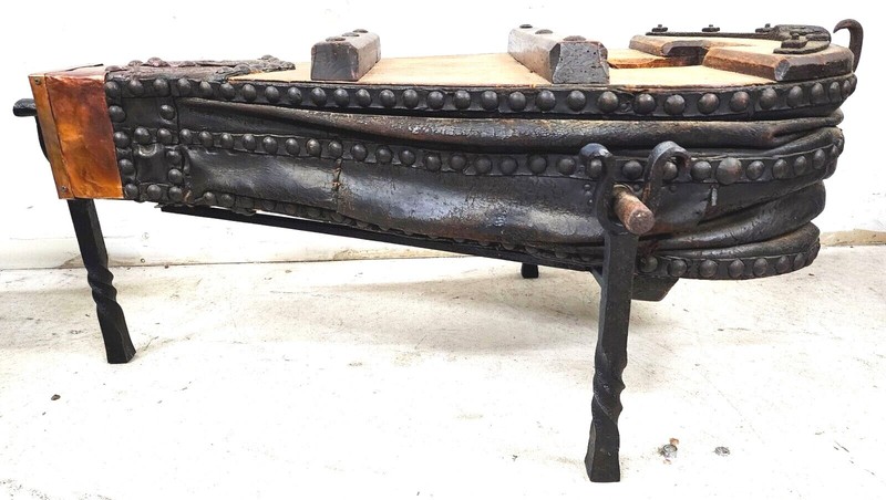 1800s French Blacksmith Bellows Rustic Coffee Table gallery