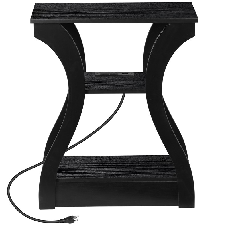 3-Tier End Table NightStand Set of 2 with USB Ports & Outlets Side Table Black gallery