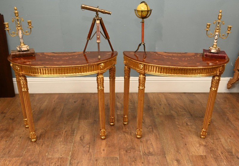 Pair Adams Console Tables Regency Demi Lune Hall Table Gilt gallery