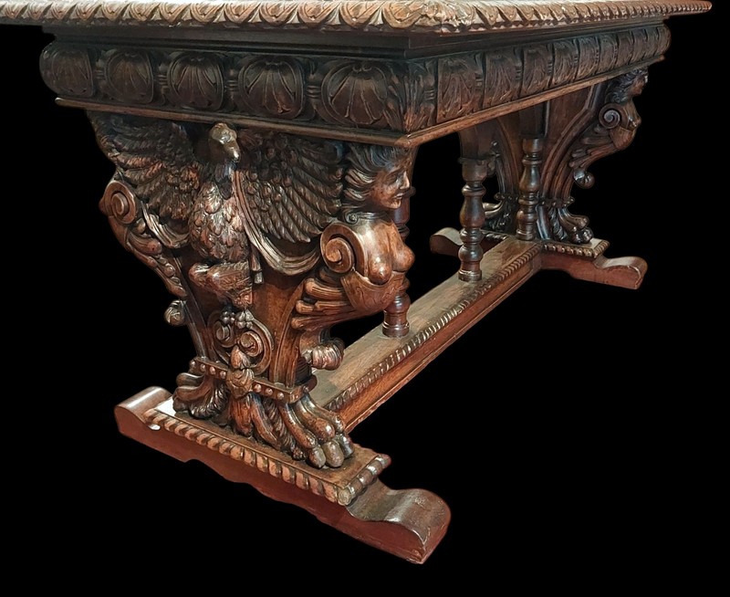 ANTIQUE EAGLE & NAKED WOMAN SUPERB RENAISSANCE CARVED FIGURAL LIBRARY TABLE gallery