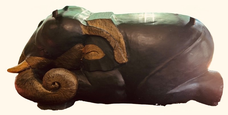 Wood Elephant Coffee Table w/ Thick Glass Black & Gold Hand Carved