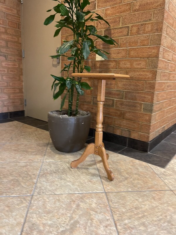 Antique Rustic Oak Wood Pedestal Table Plant Stand gallery