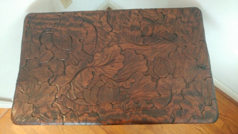 Vtg Beautiful Carved Wooden Table w/ Shelf & Curved Legs 35 L x 21.25 W x 25.5 H gallery