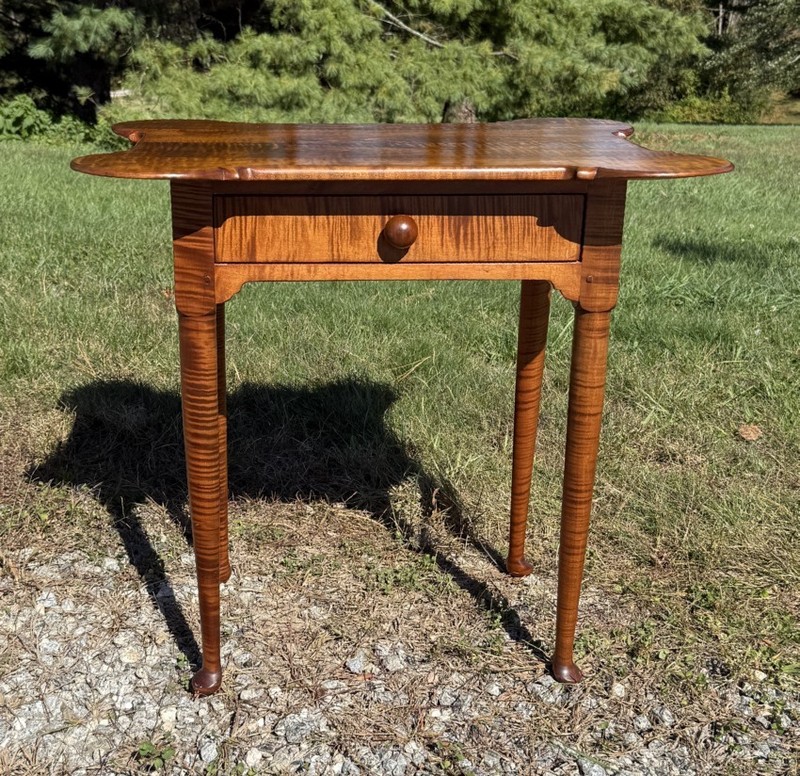 Vintage strong all over tiger maple table hand made by D. T. Guzwiller and Son gallery