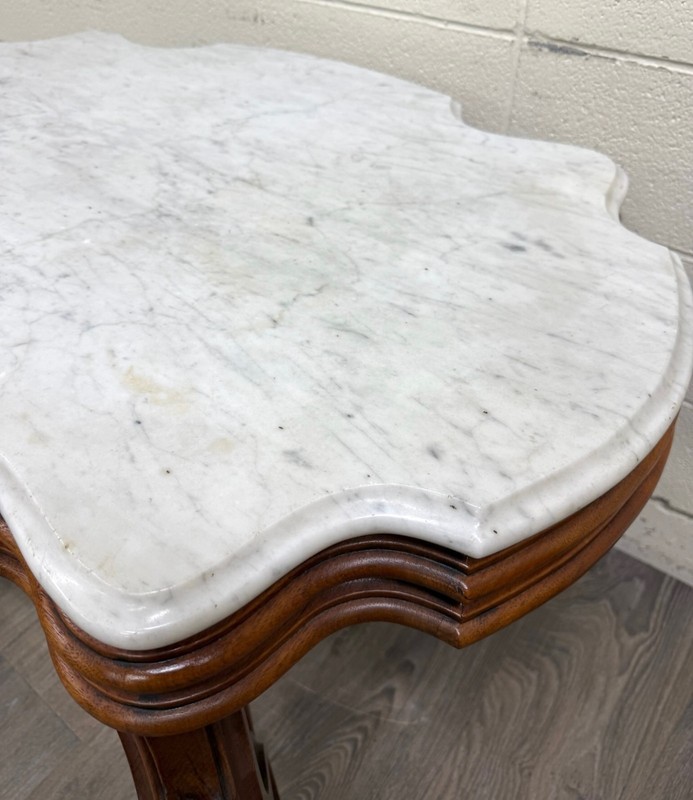 Antique White Marble Turtle Top Victorian Eastlake Parlor Table Center Table gallery