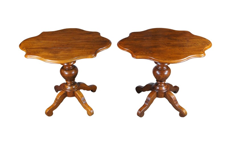 2 Vintage Henredon French Louis Philippe Style Walnut Pedestal Side Tables