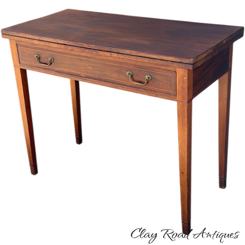 antique federal walnut inlaid card game console table 1810 Pa 1 drawer gallery