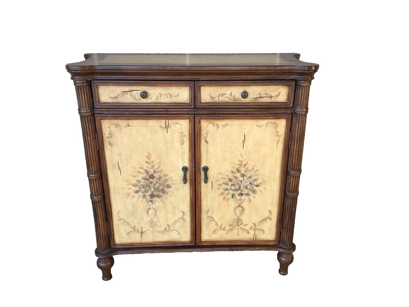 PULASKI FURNITURE PAINT DECORATED BRITISH COLONIAL STYLE CONSOLE TABLE