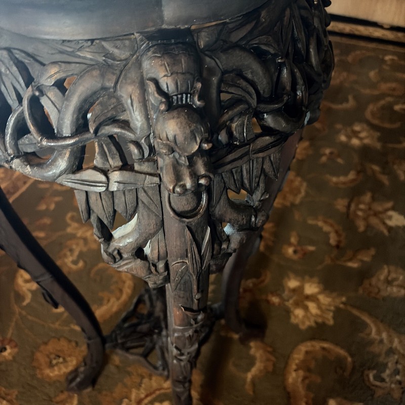 Beautiful Hand Carved Victorian Accent Table Or Plant Stand With Marble Inset gallery