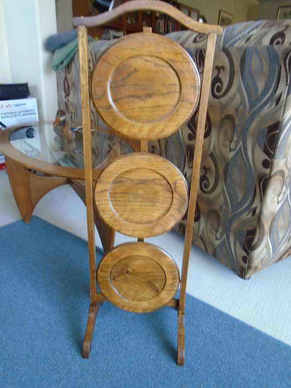 ANTIQUE ENGLISH OAK 3 TIER FOLDING CAKE STAND DISPLAY STAND NICE!!! gallery