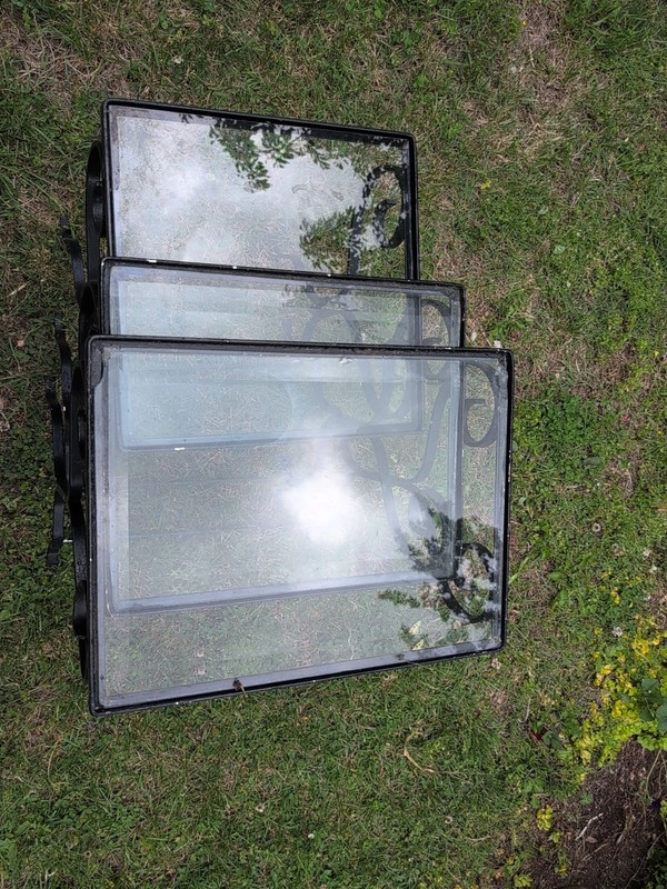 Vintage Wrought Iron Patio Nesting Tables Glass Top Set of 3 Mid-Century MCM gallery