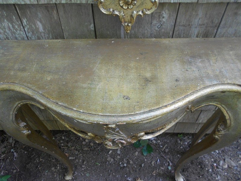 VINTAGE MID CENTURY ROCOCO SILVER GILT CONSOLE TABLE AND MIRROR gallery