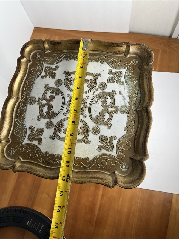 Vintage Italian Florentine Side Table Gold Baroque MCM 12" X 12"X 16.75" Nesting gallery