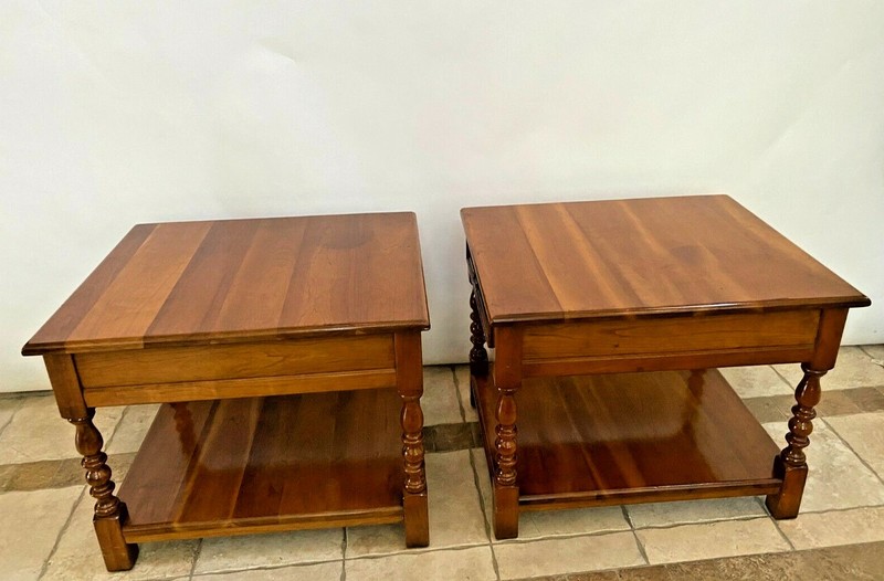 Authentic Stickley Side Tables Nightstands Solid Cherry Top Drawer bottom shelf gallery