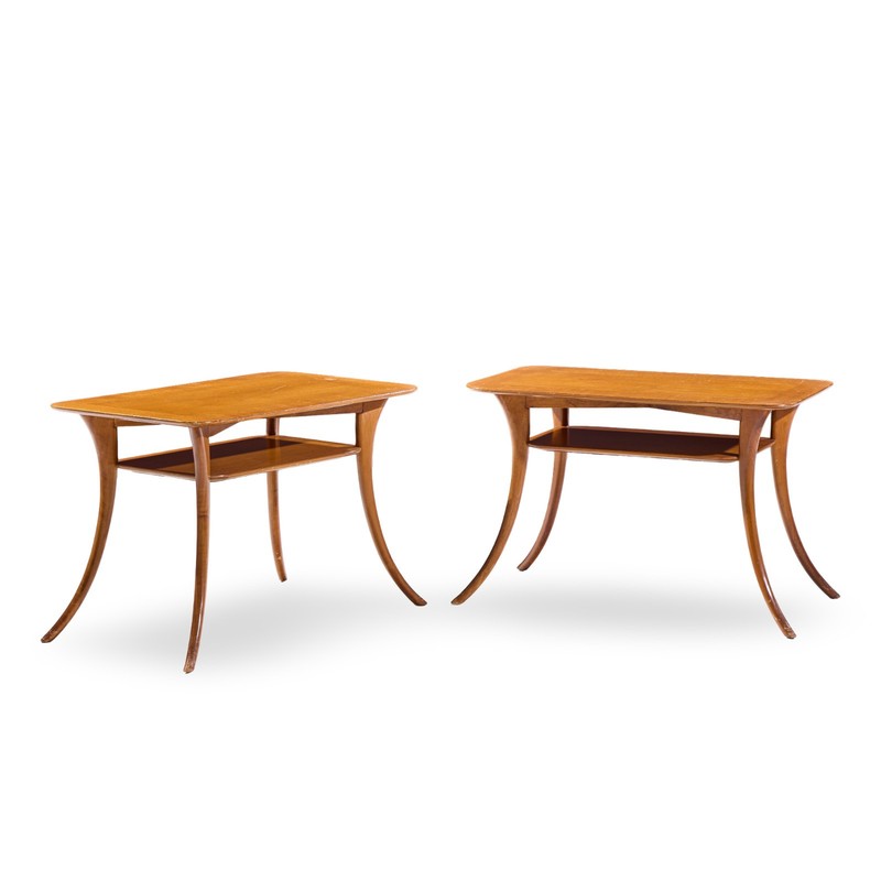 T.H. Robsjohn Gibbings for Widdicomb Bleached Mahogany Sabre Side Tables - Pair gallery