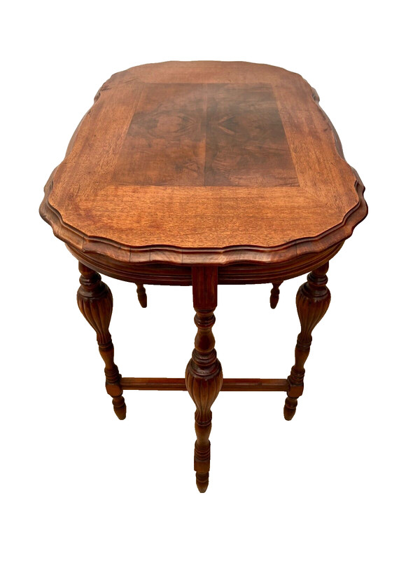 Rare Italian Victorian Parlor Table Six Legs Rectangular shape Burled Mahogany gallery