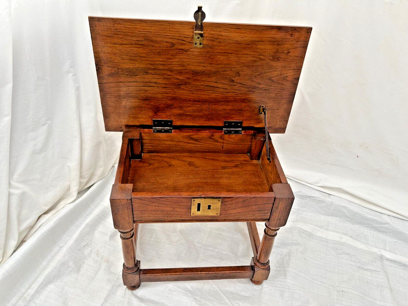 Vintage Console Box Table Bench with under seat lift top storage door Solid Oak gallery