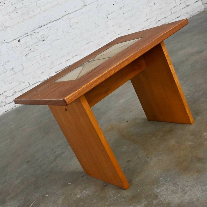 Scandinavian Modern Teak Rectangular Side End Table Tile Insert by Gangso Mobler