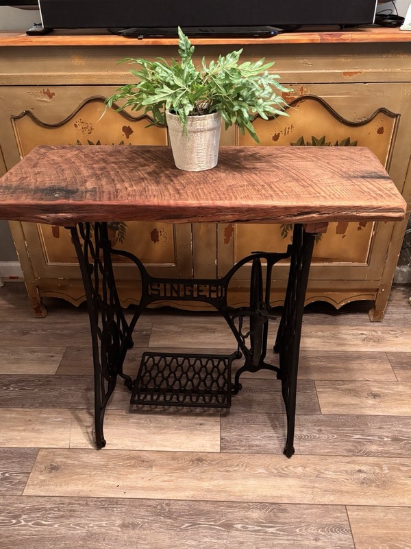 Vintage Singer Machine Treadle Table w/Black Walnut Top 36″(L)x14″(W)x31″(H)