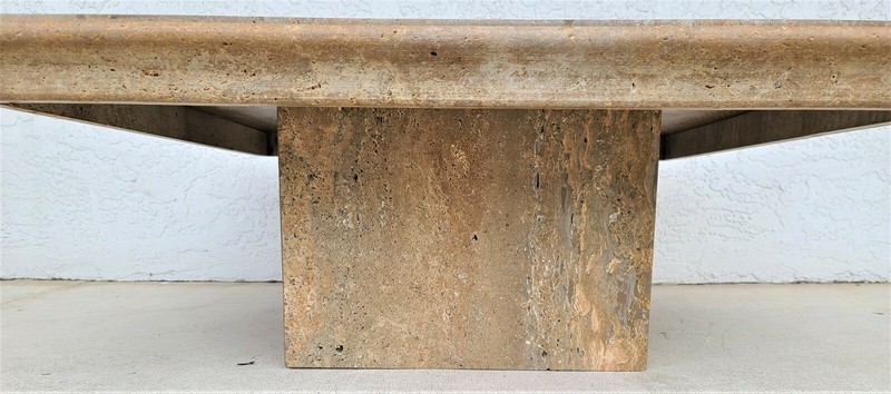 MCM Walnut Travertine Marble Cocktail Coffee Center Table gallery
