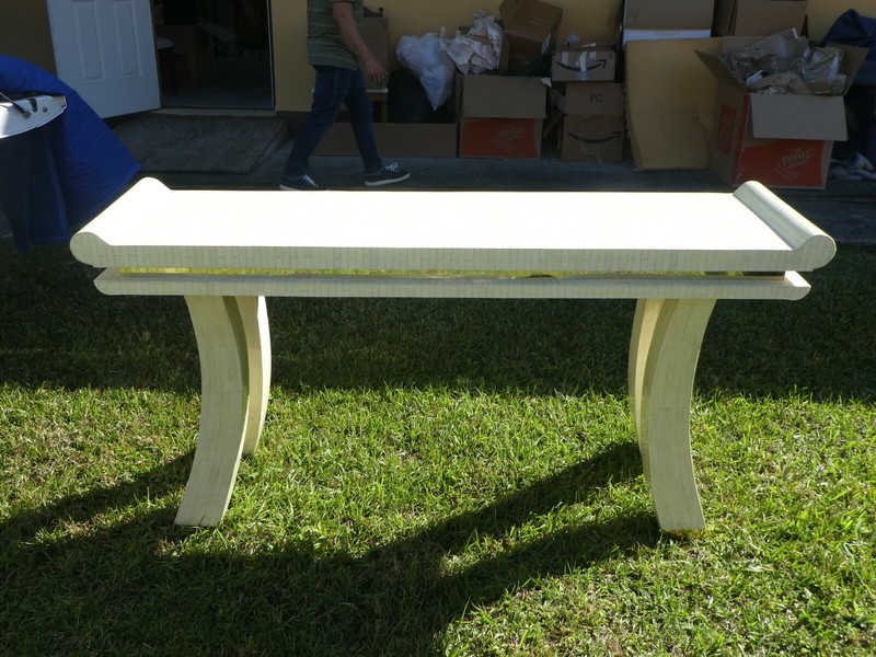 1970'S TESSELLATED BONE MING ALTAR TABLE WITH BRASS FITTINGS gallery