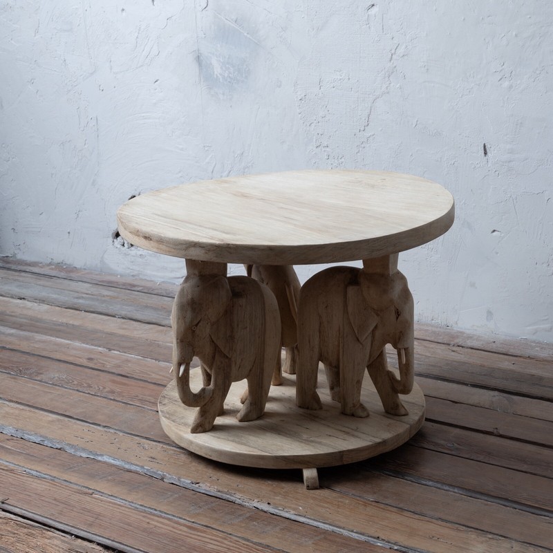 Bleached Ashanti Carved Elephant Coffee Table, 1960s gallery