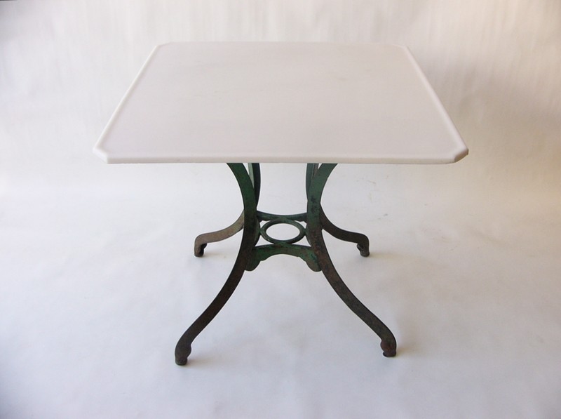 1900-1950 American Green Painted Cast Iron Table w/ White Vitrolite Glass Top