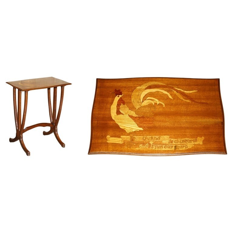 VERY RARE EMILE GALLE ROMANTIC SPECIMEN WOOD TABLE “WHEN I SING, LOVE WILL END”