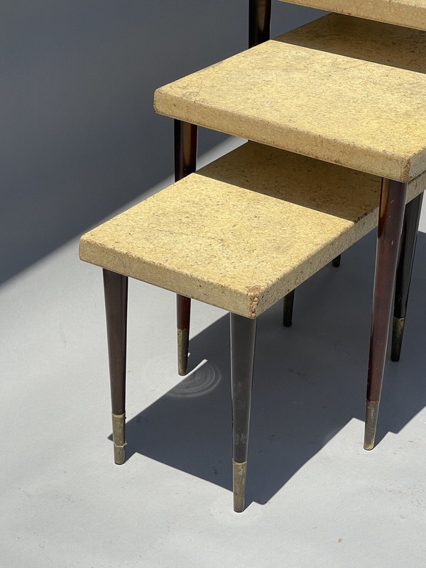 PAUL FRANKL CORK TOP NESTING TABLES ANTIQUE VINTAGE MODERN ART DECO TABLE 1940s gallery