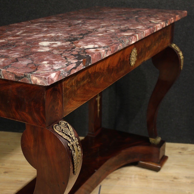 Antique console Italian table mahogany wood marble top Empire style 19th cent gallery
